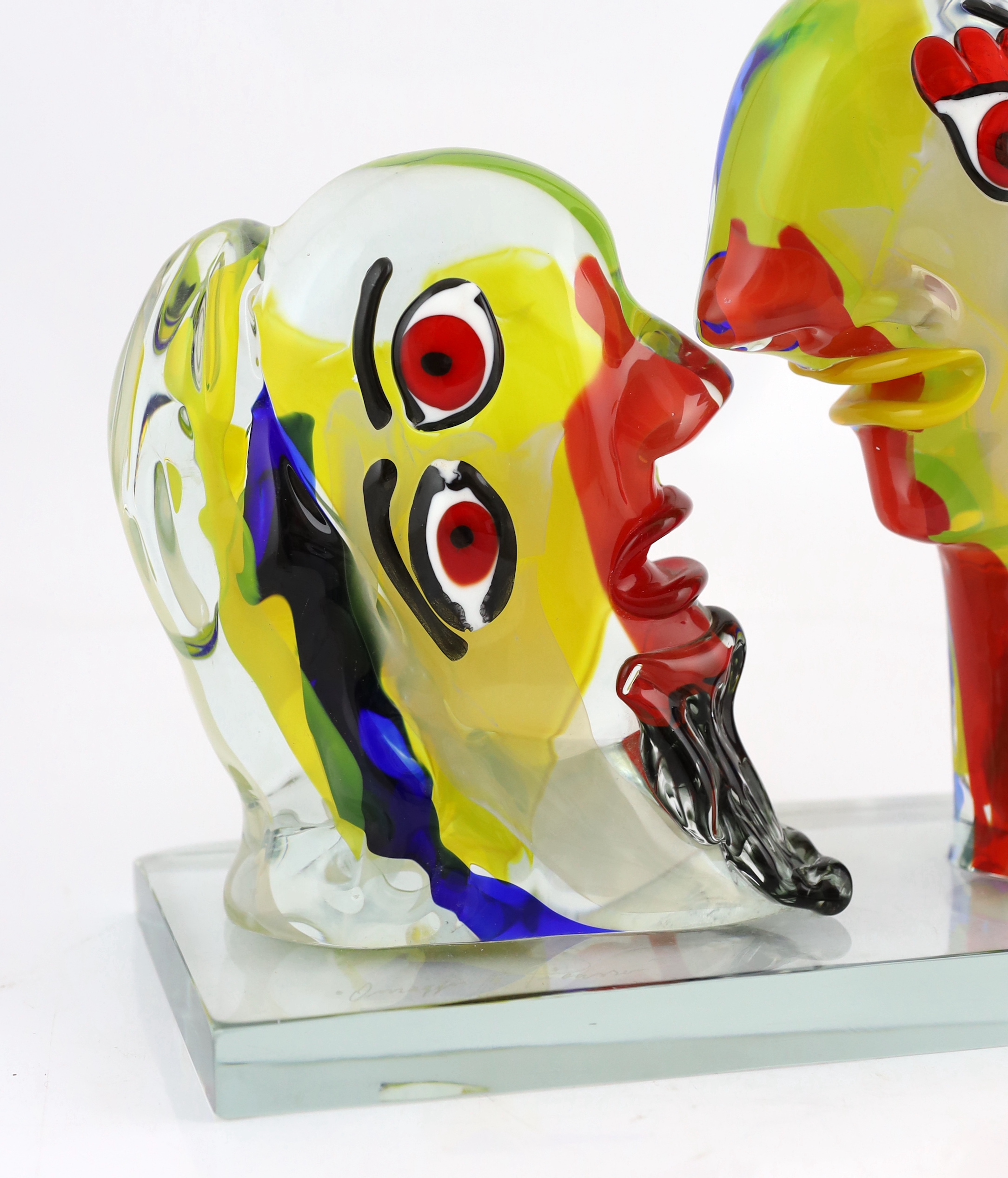 Walter Furlan (1931-), a Murano glass sculpture depicting two Cubist style heads
